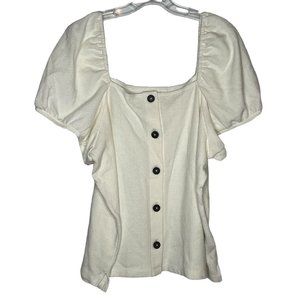 Madewell Top Shirt Womens Size 2X Jacquard Square Neck Puff Sleeve Buttons